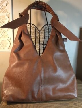 Brown Leather Knot-Handle Tote